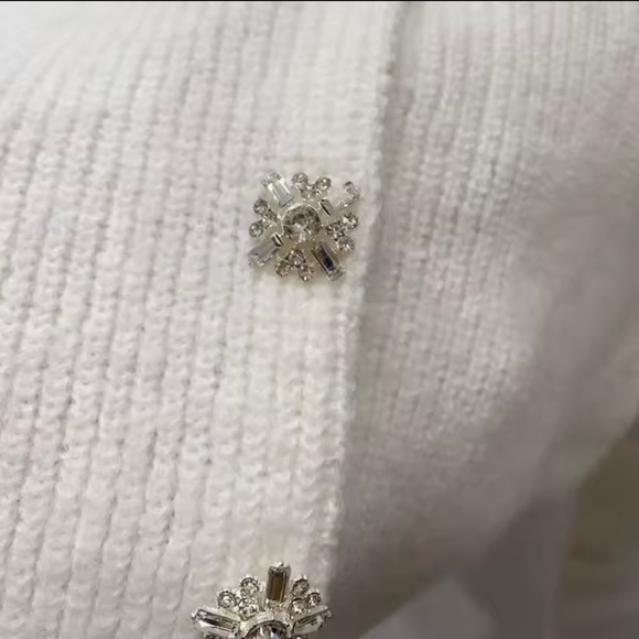 Self Portrait Embellished Soft Knit Cardigan in Cream - Picture 7 of 7